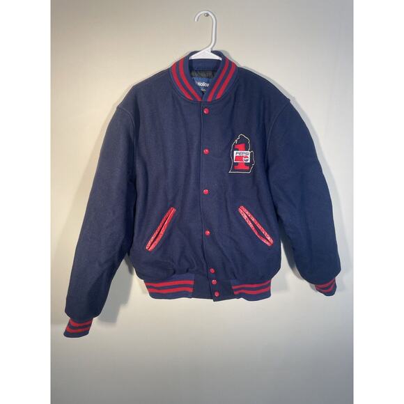 Original Holloway College Varsity Pepsi Logo Jacket Navy Red Size L - Picture 1 of 11